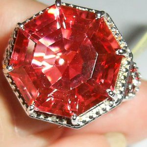 HUGE Octagon Padparascha Ring, Size 8